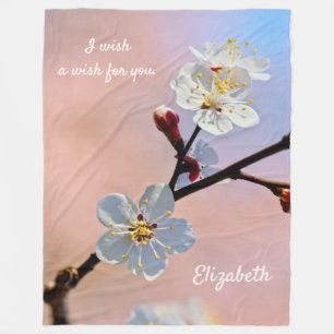 Classy White Japanese Apricot Flowers Fleece Blanket