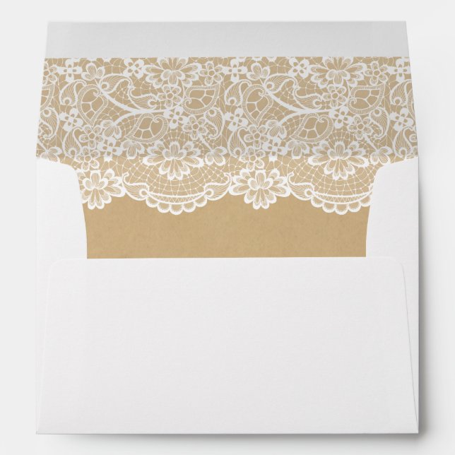 Classy White Lace Pattern Kraft Wedding 5x7 Envelopes (Back (Bottom))