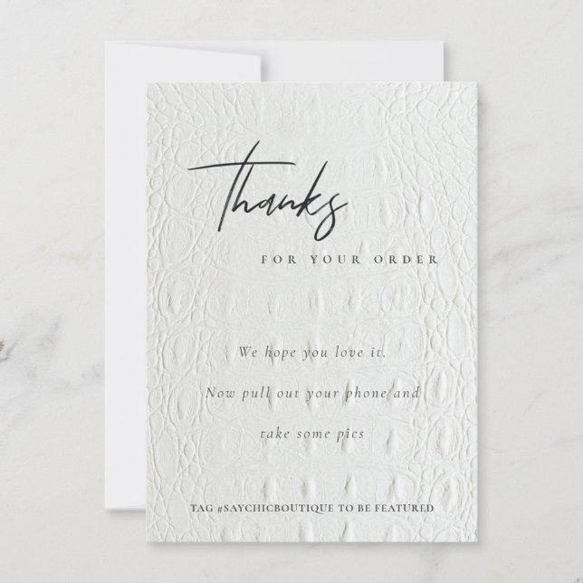 Classy White Leather Texture Thank you Business Card (Front)
