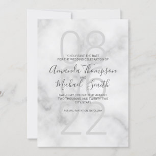 Classy White Marble Modern Script Wedding Save The Date
