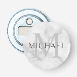 Classy White Marble Personalised Monogram and Name Bottle Opener