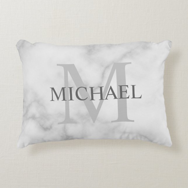 Classy White Marble Personalised Monogram and Name Decorative Cushion (Front)