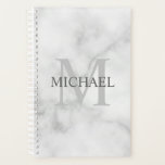Classy White Marble Personalised Monogram and Name Planner<br><div class="desc">Personalised Monogram and Name Gift
features personalised name in grey and monogram in light grey as background,  in classic serif font style,  
on white marble background.

Perfect as holiday gift,  father's day gift for dad and gift for any special occasions.</div>