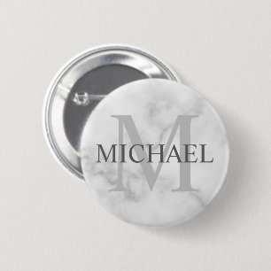 Classy White Marble Personalized Monogram and Name 6 Cm Round Badge
