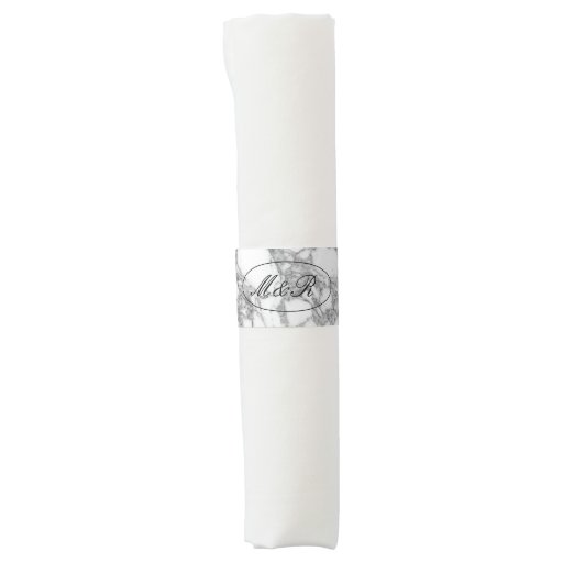 Image of Classy white marble stone name monogram wedding Napkin Ring