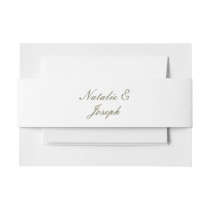 Classy White Olive Green Old Money Fancy Wedding Invitation Belly Band