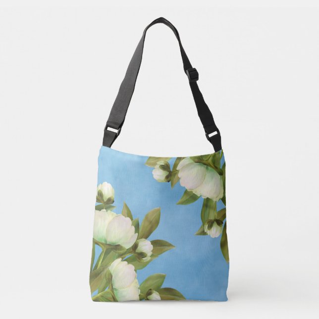 Classy White Peonies Floral Bouquet Crossbody Bag (Front)