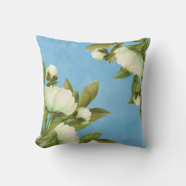 Classy White Peonies Floral Bouquet Cushion (Front)