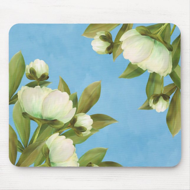 Classy White Peonies Floral Bouquet Mouse Mat (Front)