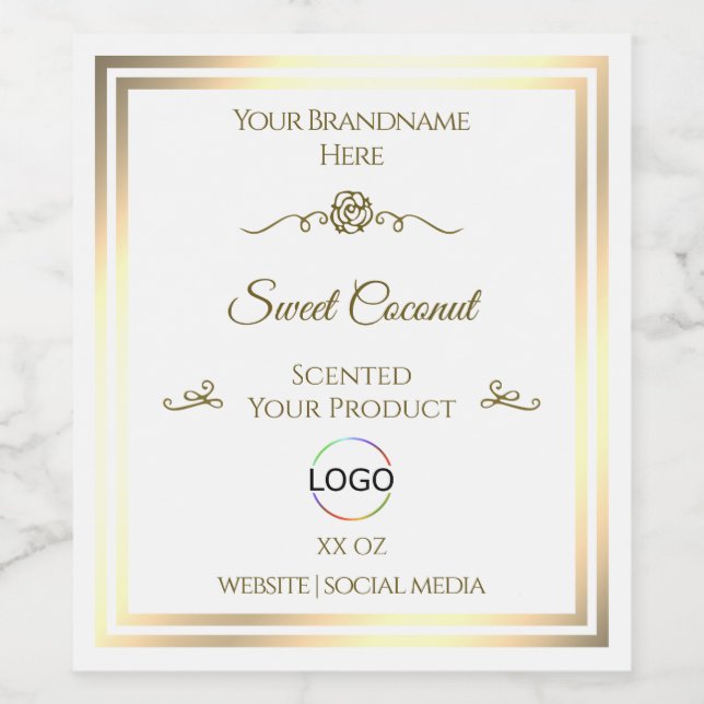 Classy White Product Label Gold Frame with Logo (Single Label)