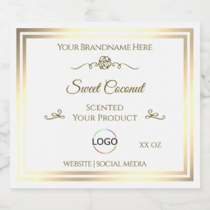 Classy White Product Label Gold Frame with Logo