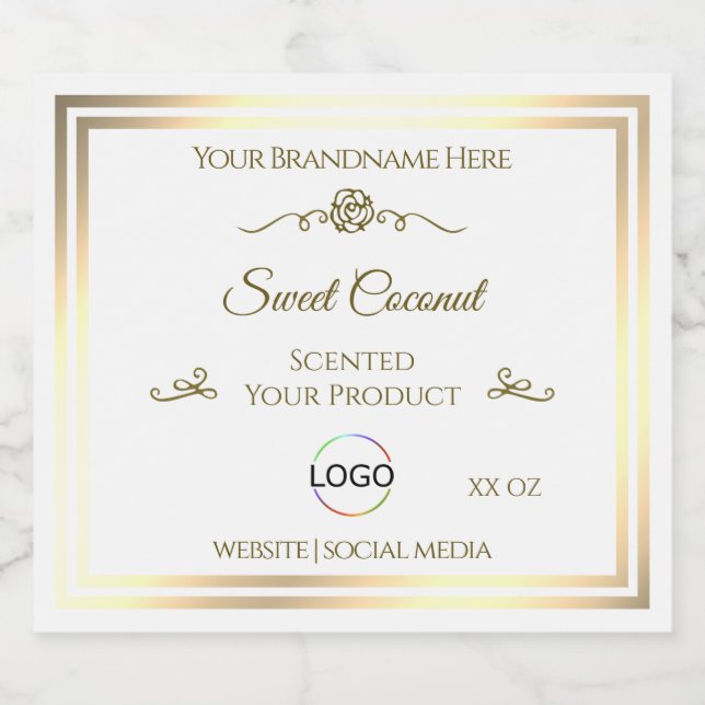 Classy White Product Label Gold Frame with Logo (Single Label)