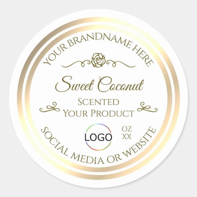 Classy White Product Label Gold Frame with Logo (Front)