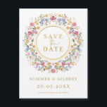 Classy Wildflower Garden Wreath Save the Date<br><div class="desc">Impress your guests with this classy save the date magnetic card. The cheerful design features colourful watercolor wildflowers mixed with lush greenery foliage. Use the text fields to personalise the card with your own wording and details.</div>