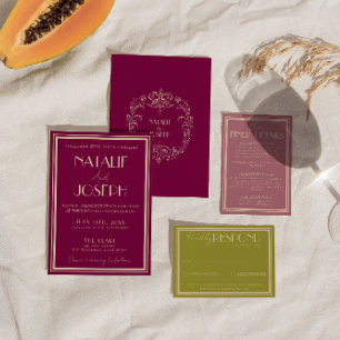 Classy Wine Dusty Rose Old Money Retro Wedding Invitation