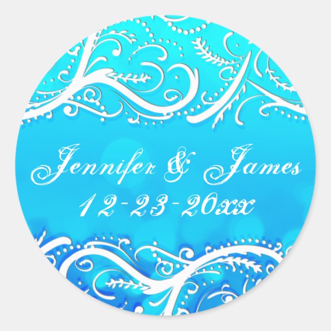 Classy Winter Blue Flourishes Save the Date Seal (Front)