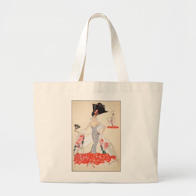Classy Woman in Big Hat Large Tote Bag (Front)