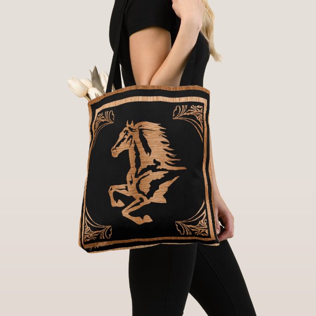 Classy Wood Horse Silhouette Tote Bag (Close Up)