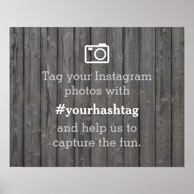 Classy Wood Instagram Photos Hashtag Wedding Sign (Front)