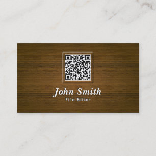 Classy Wood QR Code Film Editor Business Card