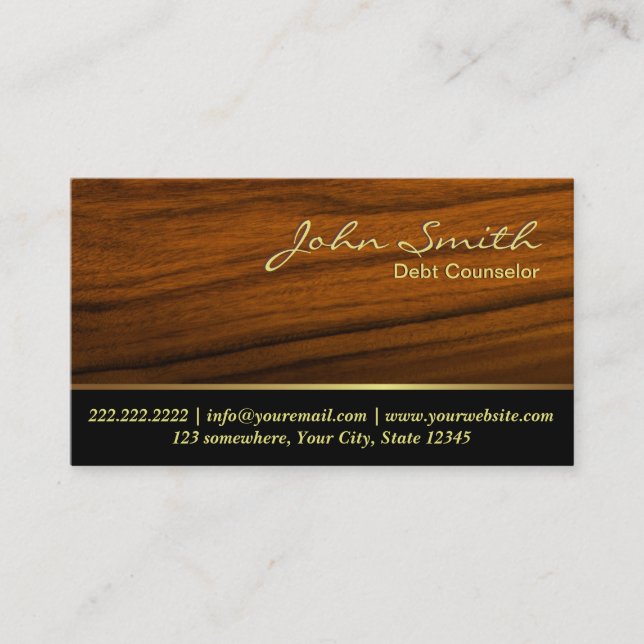 Classy Woodgrain Debt Counsellor Business Card (Front)