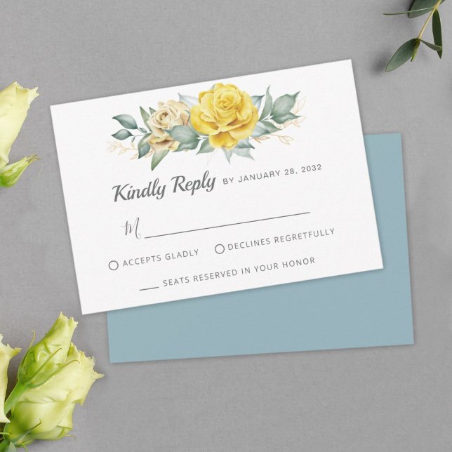 Classy yellow flowers greenery summer wedding RSVP Card (Creator Uploaded)