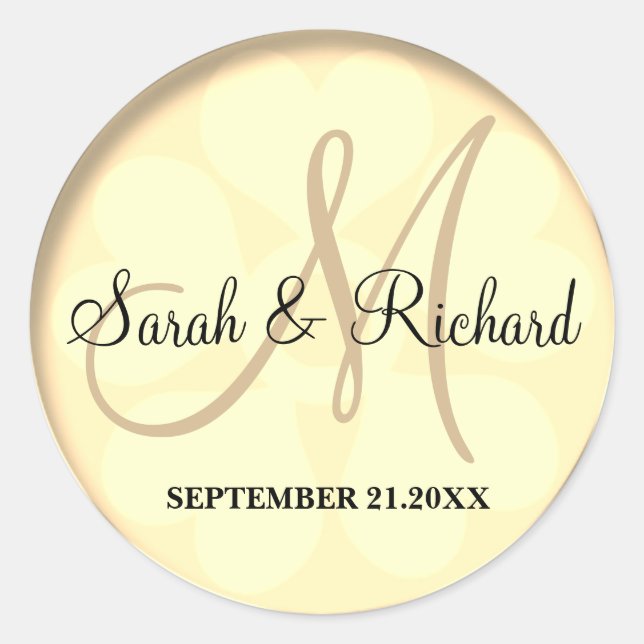 Classy Yellow Gold Wedding Monogram Classic Round Sticker (Front)