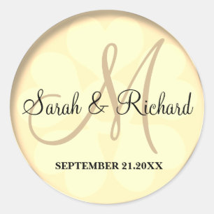 Classy Yellow Gold Wedding Monogram Classic Round Sticker