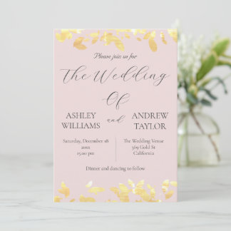 Classy Yellow Leaf Elegant Pastel Pink Wedding Invitation
