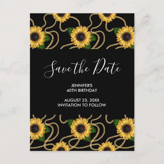 Classy Yellow Sunflowers Pattern Save the Date Invitation Postcard (Front)