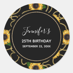 Classy Yellow Sunflowers Stylish Pattern Birthday Classic Round Sticker
