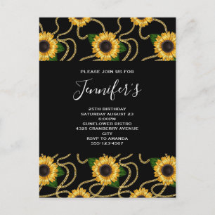 Classy Yellow Sunflowers Stylish Pattern Birthday Invitation Postcard