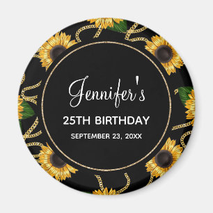 Classy Yellow Sunflowers Stylish Pattern Birthday Magnet