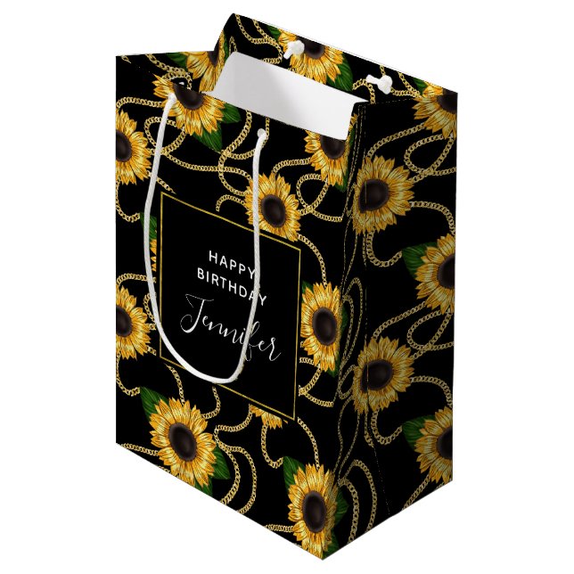 Classy Yellow Sunflowers Stylish Pattern Birthday Medium Gift Bag (Front Angled)