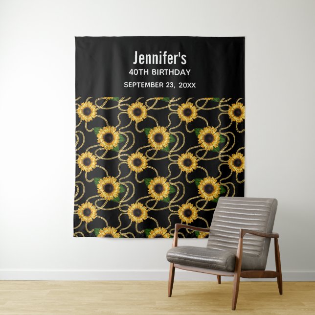 Classy Yellow Sunflowers Stylish Pattern Birthday Tapestry (In Situ)