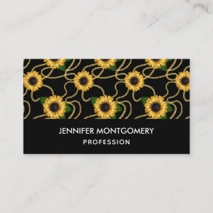 Classy Yellow Sunflowers Stylish Pattern on Black Business Card