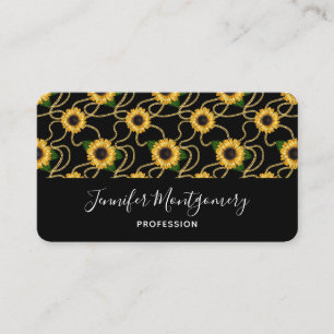Classy Yellow Sunflowers Stylish Pattern on Black Business Card