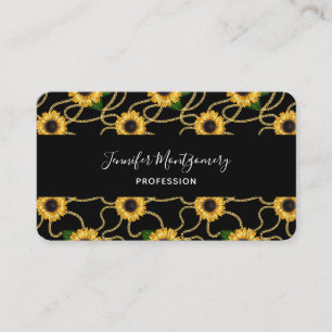 Classy Yellow Sunflowers Stylish Pattern on Black Business Card
