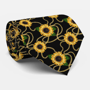 Classy Yellow Sunflowers Stylish Pattern on Black Tie