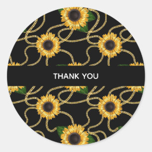 Classy Yellow Sunflowers Stylish Pattern Thank You Classic Round Sticker