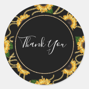 Classy Yellow Sunflowers Stylish Pattern Thank You Classic Round Sticker