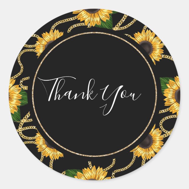Classy Yellow Sunflowers Stylish Pattern Thank You Classic Round Sticker (Front)