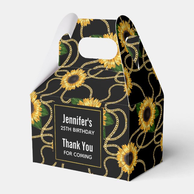 Classy Yellow Sunflowers Stylish Pattern Thank You Favour Box (Front Side)