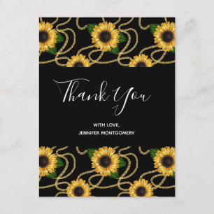 Classy Yellow Sunflowers Stylish Pattern Thank You Postcard