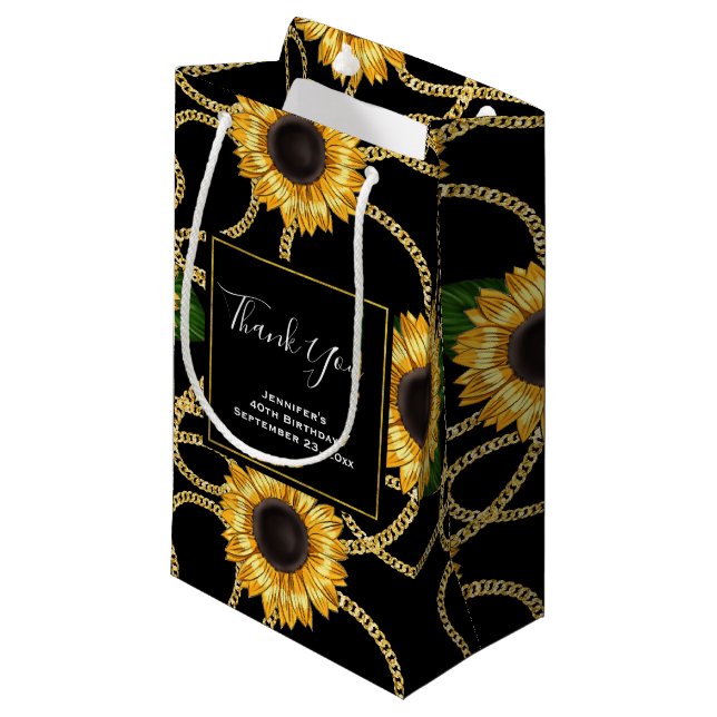 Classy Yellow Sunflowers Stylish Pattern Thank You Small Gift Bag (Front Angled)