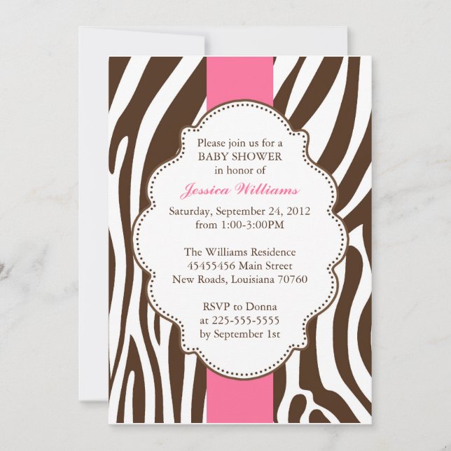 Classy Zebra Baby Shower Invitation (Front)