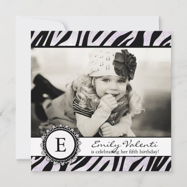 Classy Zebra Birthday Party Invitation (Front)