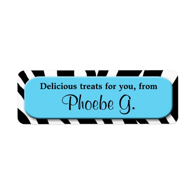 Classy Zebra Print Aqua Blue Kitchen Baking Labels (Front)