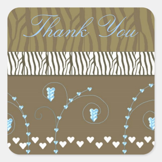 Classy Zebra Print Thank You Square Sticker (Front)