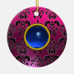 CLASSYBLACK  PINK PURPLE FUCHSIA DAMASK GEM CERAMIC TREE DECORATION